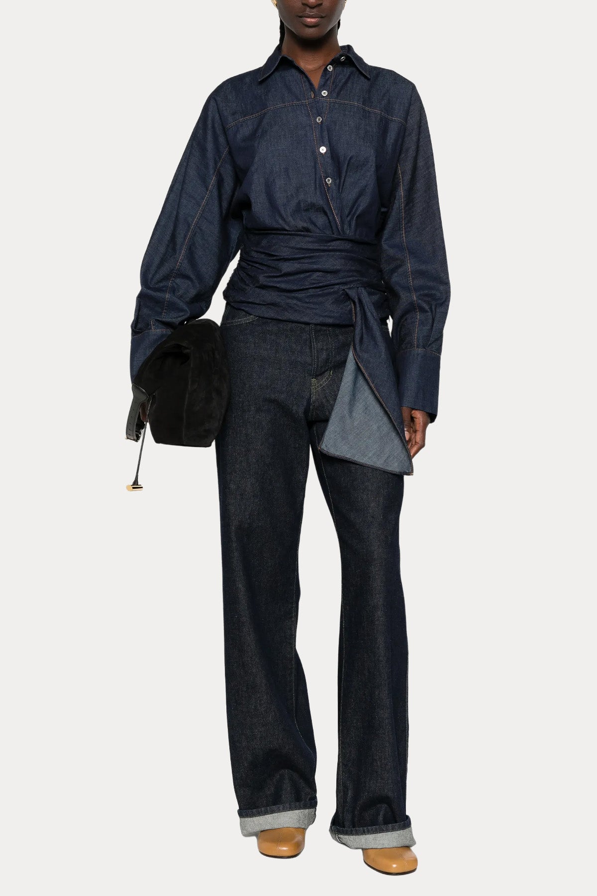 7 For All Mankind Regular Fit Belden Bağlamalı Denim Gömlek