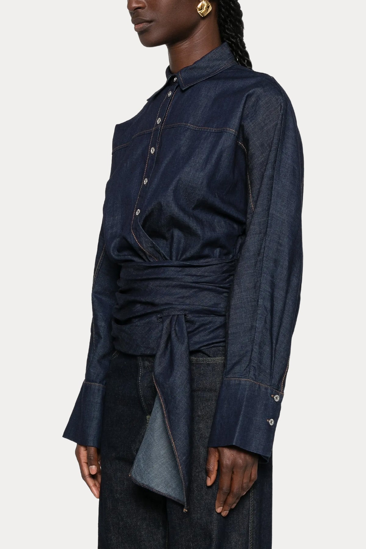 7 For All Mankind Regular Fit Belden Bağlamalı Denim Gömlek