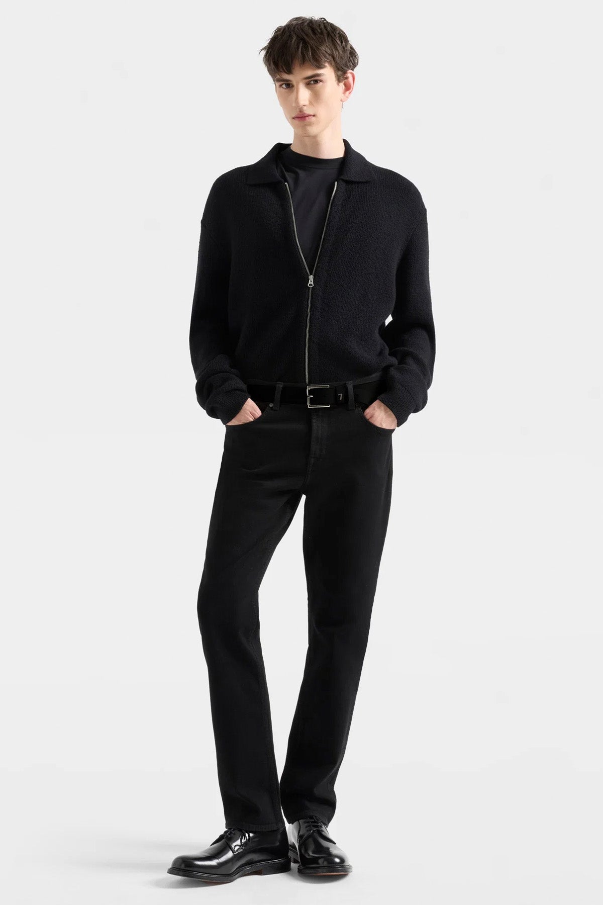 7 For All Mankind Comfort Fit Polo Yaka Yün Örgü Triko Ceket
