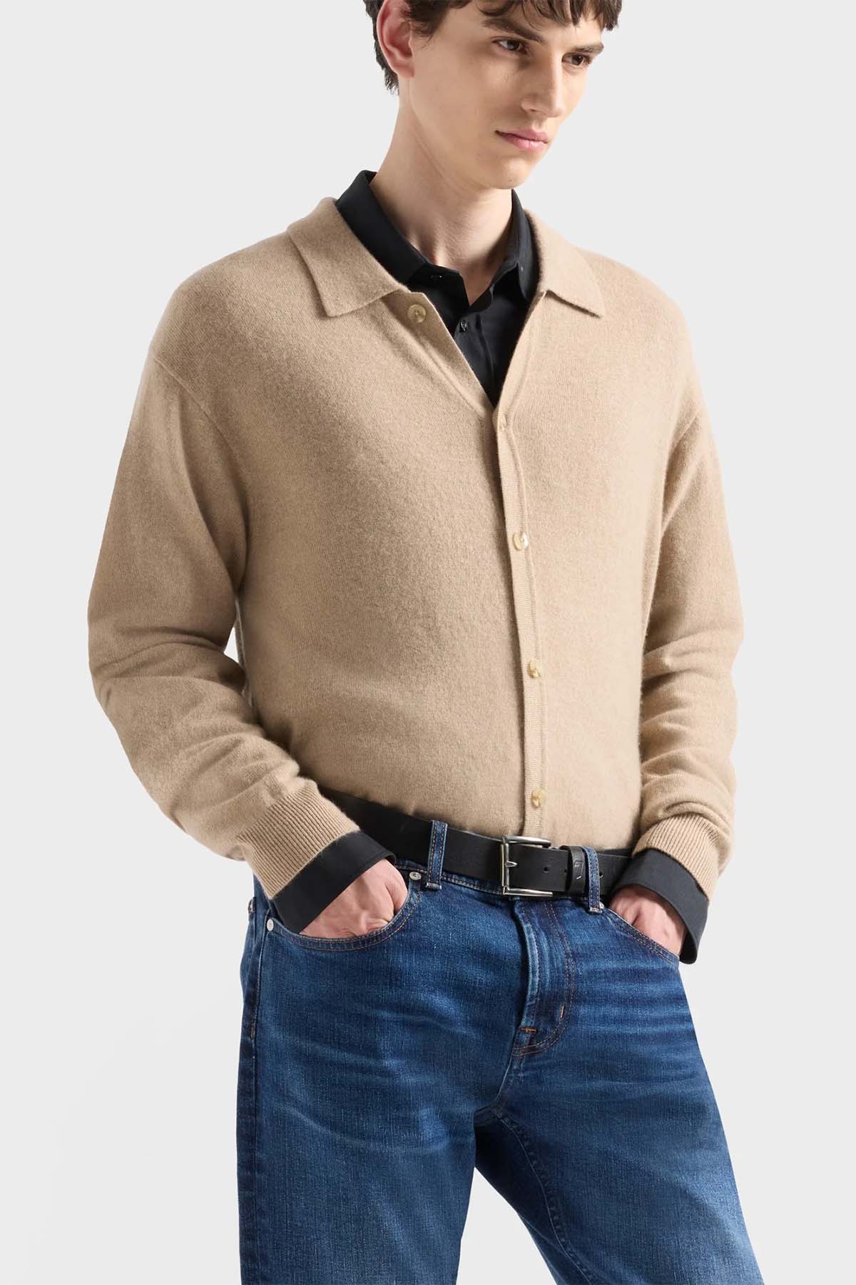 7 For All Mankind Polo Yaka İnce Örgü Kaşmir Triko Ceket