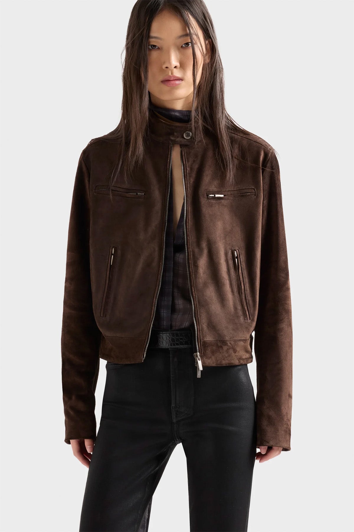 7 For All Mankind Regular Fit Süet Deri Biker Ceket