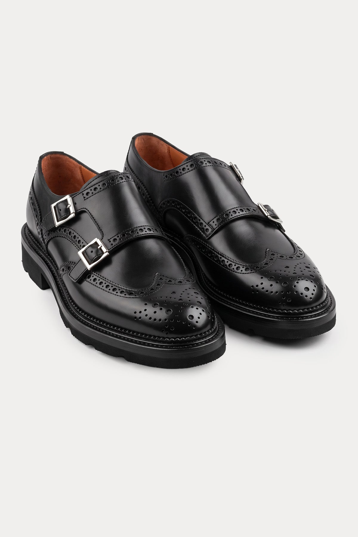 Santoni Çift Tokalı Deri Loafer Ayakkabı