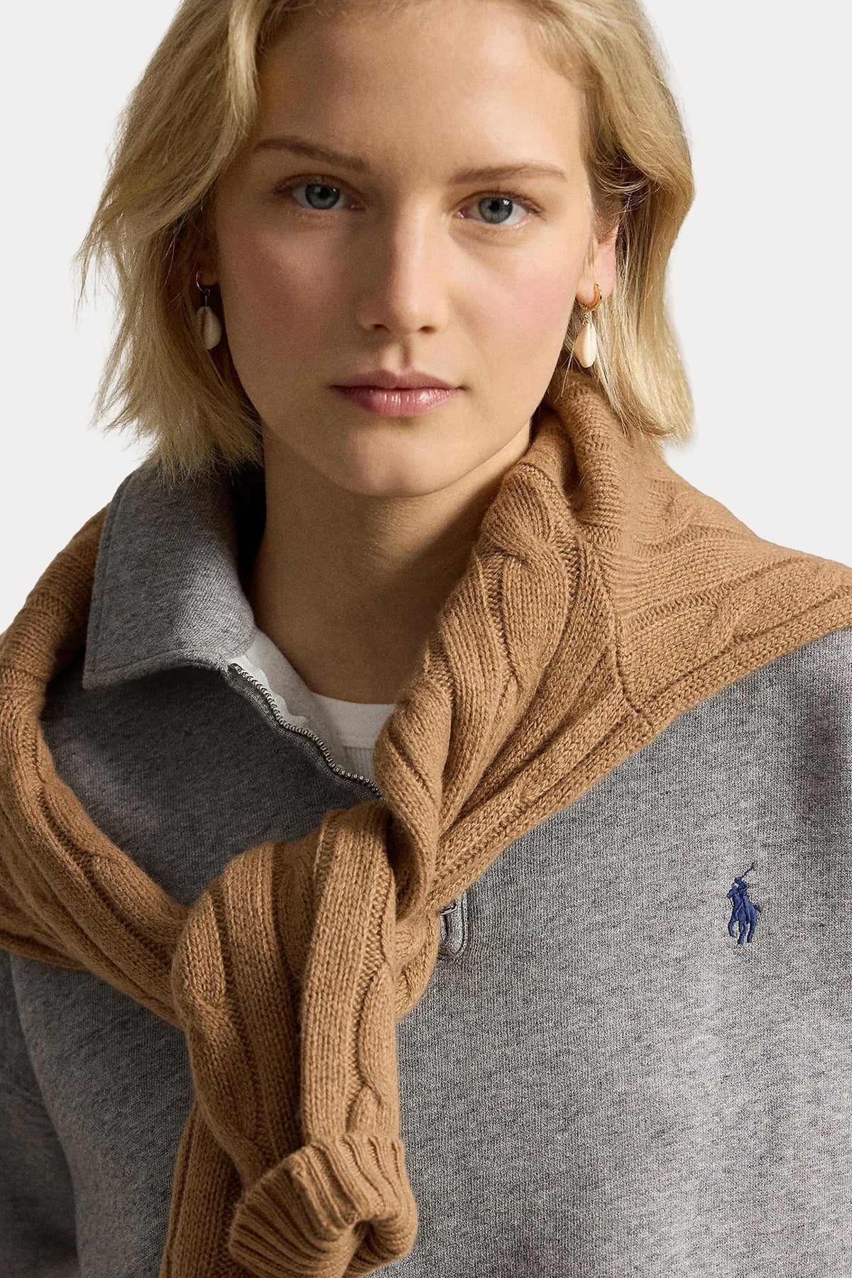 Polo Ralph Lauren Relaxed Fit Yarım Fermuarlı Şardonlu Sweatshirt
