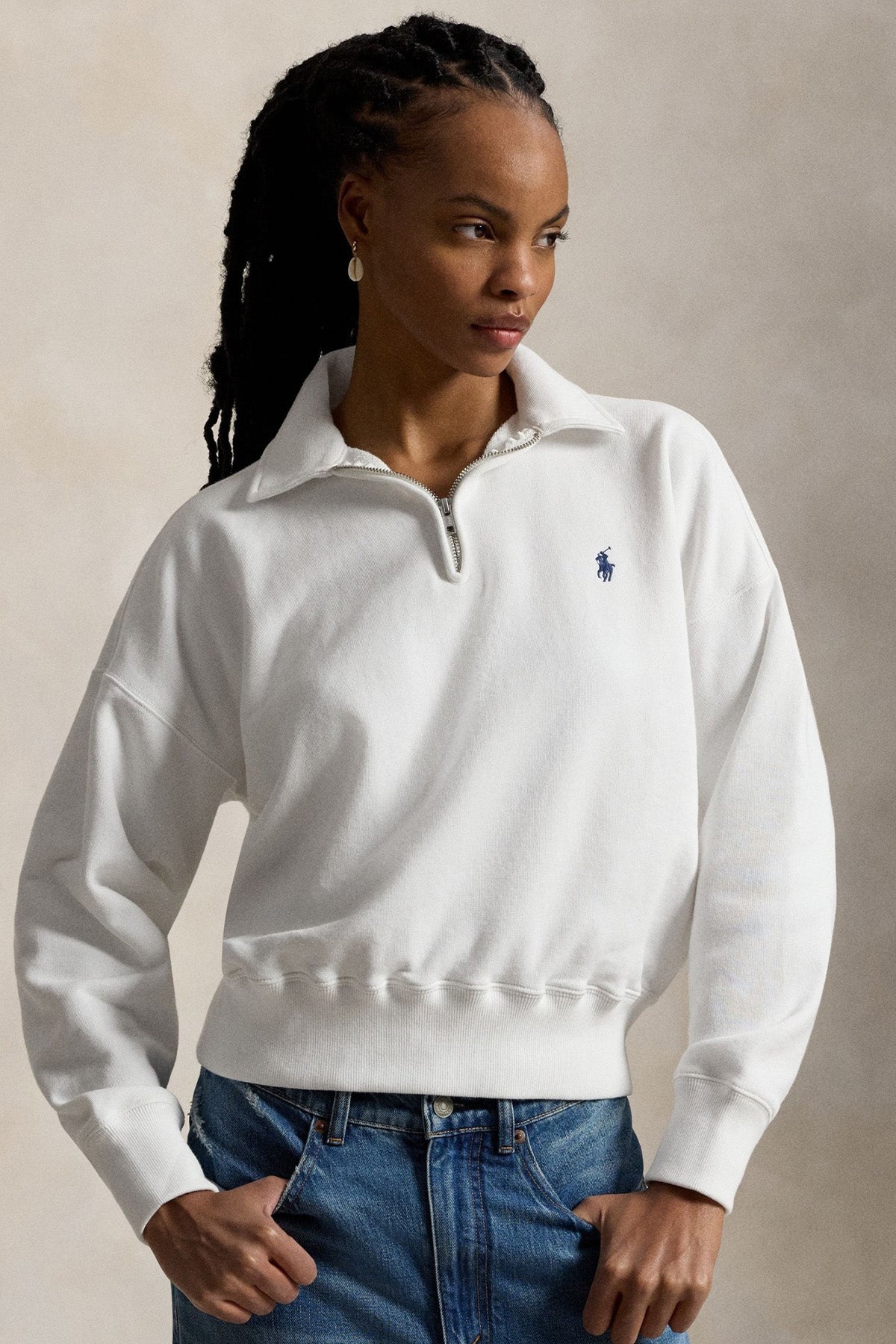 Polo Ralph Lauren Relaxed Fit Yarım Fermuarlı Şardonlu Sweatshirt