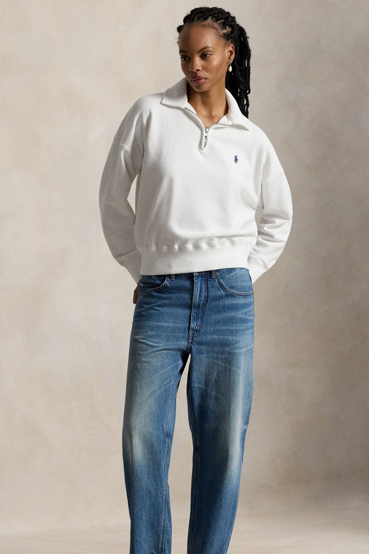 Polo Ralph Lauren Relaxed Fit Yarım Fermuarlı Şardonlu Sweatshirt