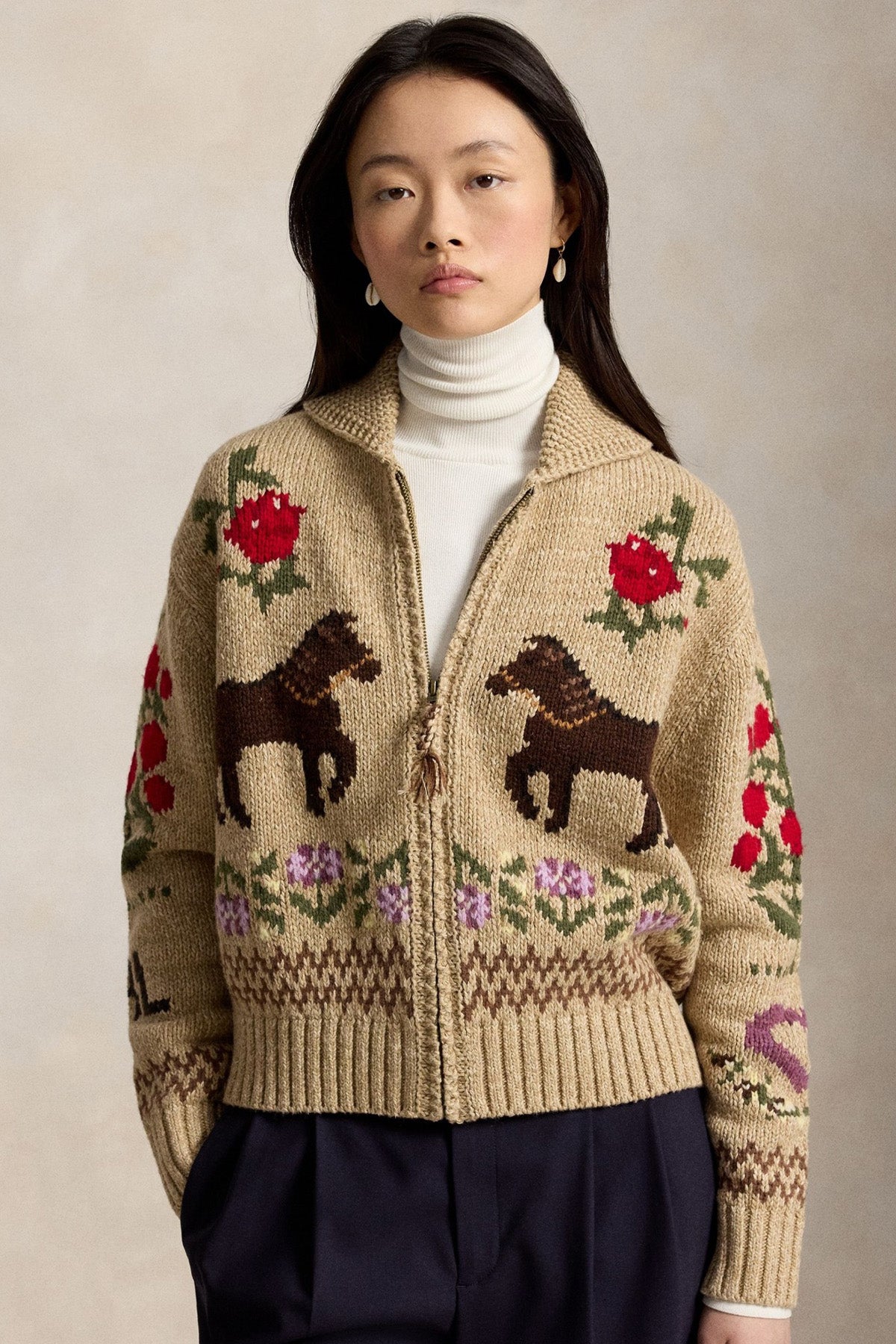 Polo Ralph Lauren Comfort Fit Kalın Örgü Jakar Figürlü Yün Triko Ceket