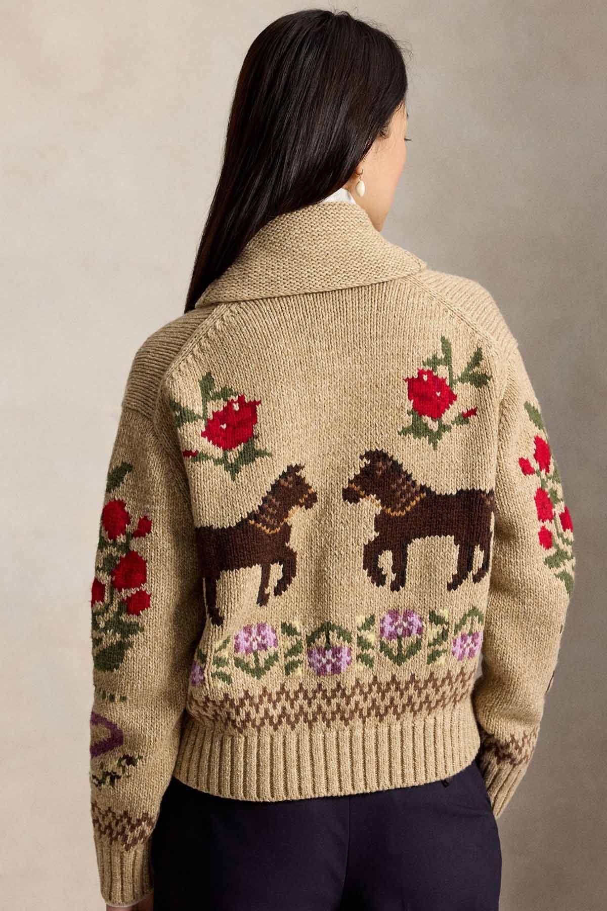 Polo Ralph Lauren Comfort Fit Kalın Örgü Jakar Figürlü Yün Triko Ceket
