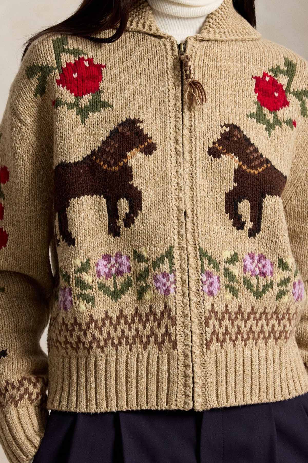 Polo Ralph Lauren Comfort Fit Kalın Örgü Jakar Figürlü Yün Triko Ceket