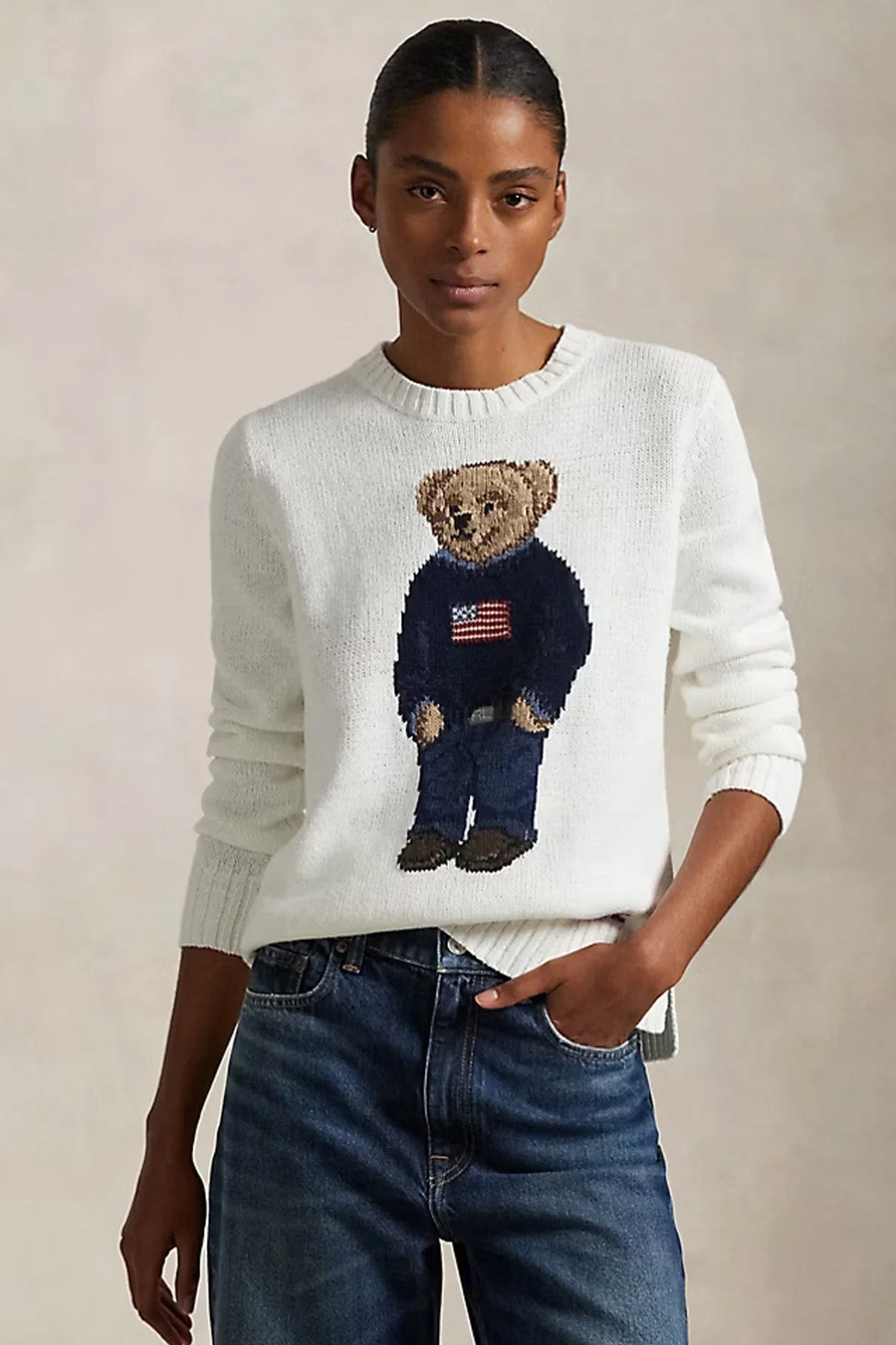 Polo Ralph Lauren Relaxed Fit Polo Bear Keten Örgü Triko