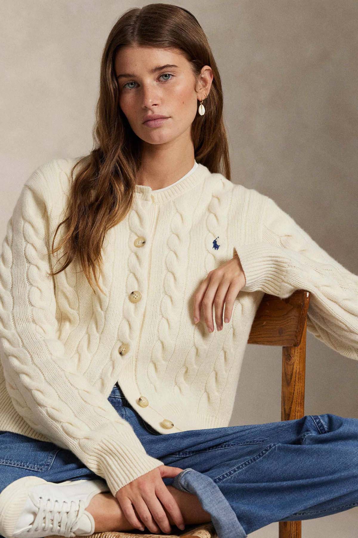 Polo Ralph Lauren Slim Fit Saç Örgü Kaşmir Yün Triko Ceket