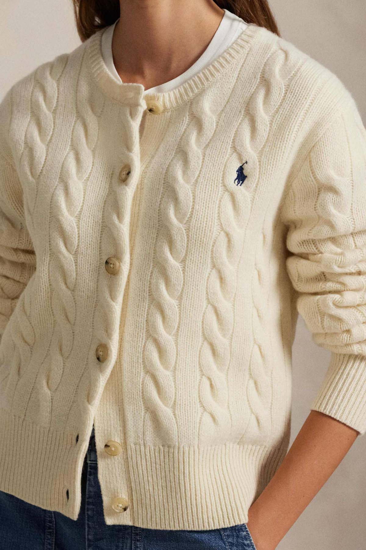 Polo Ralph Lauren Slim Fit Saç Örgü Kaşmir Yün Triko Ceket
