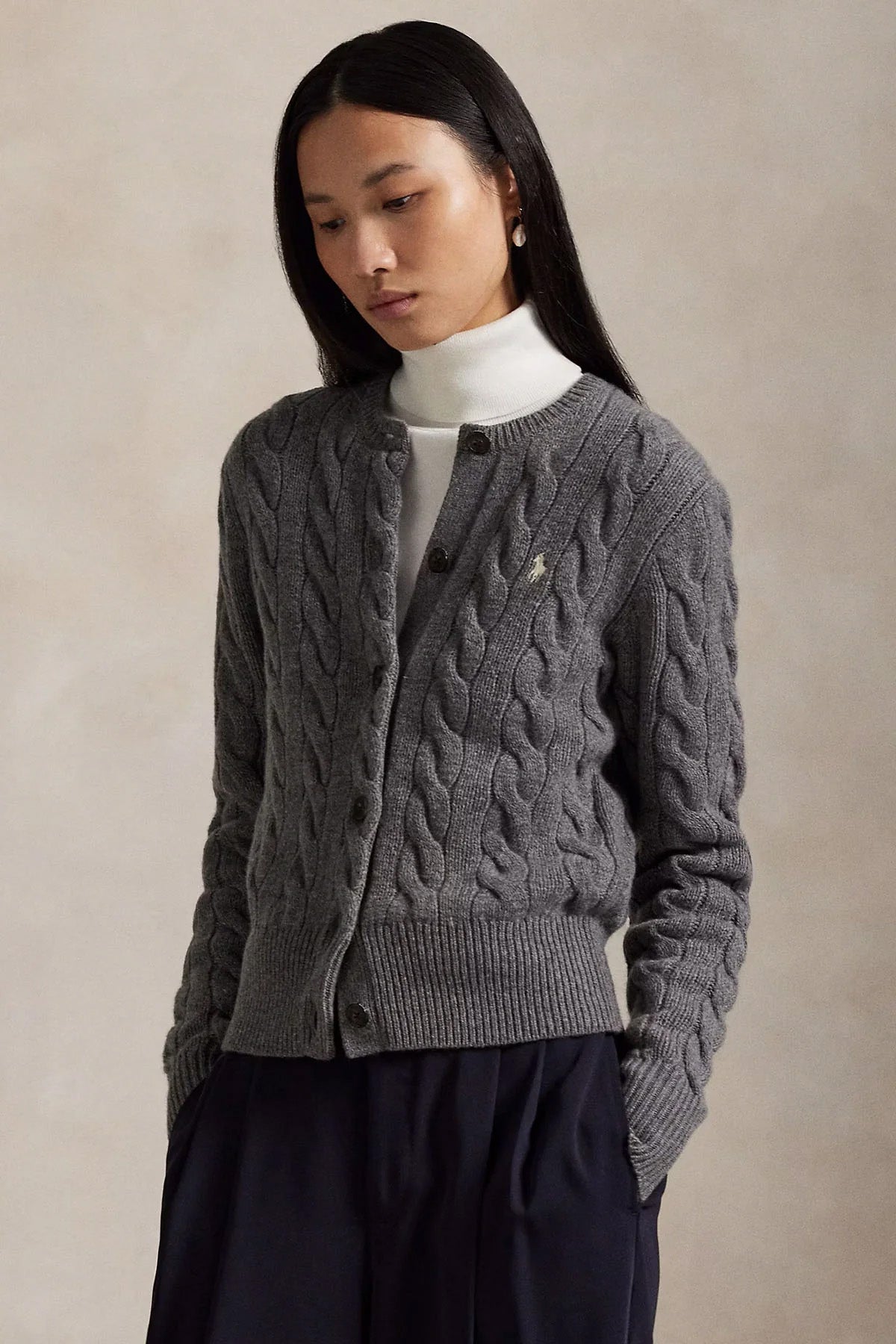 Polo Ralph Lauren Slim Fit Saç Örgü Kaşmir Yün Triko Ceket