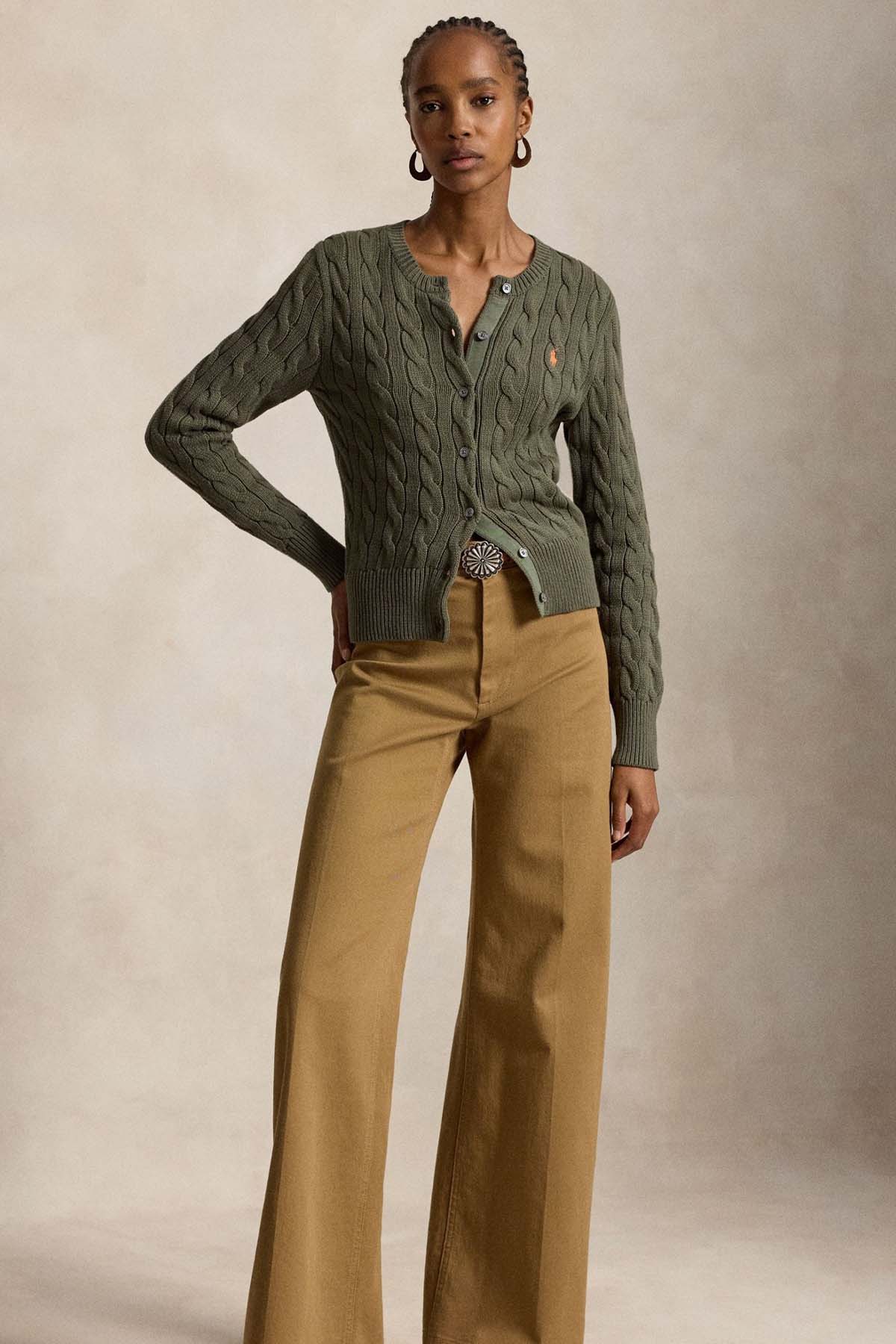 Polo Ralph Lauren Yuvarlak Yaka Saç Örgü Triko Ceket