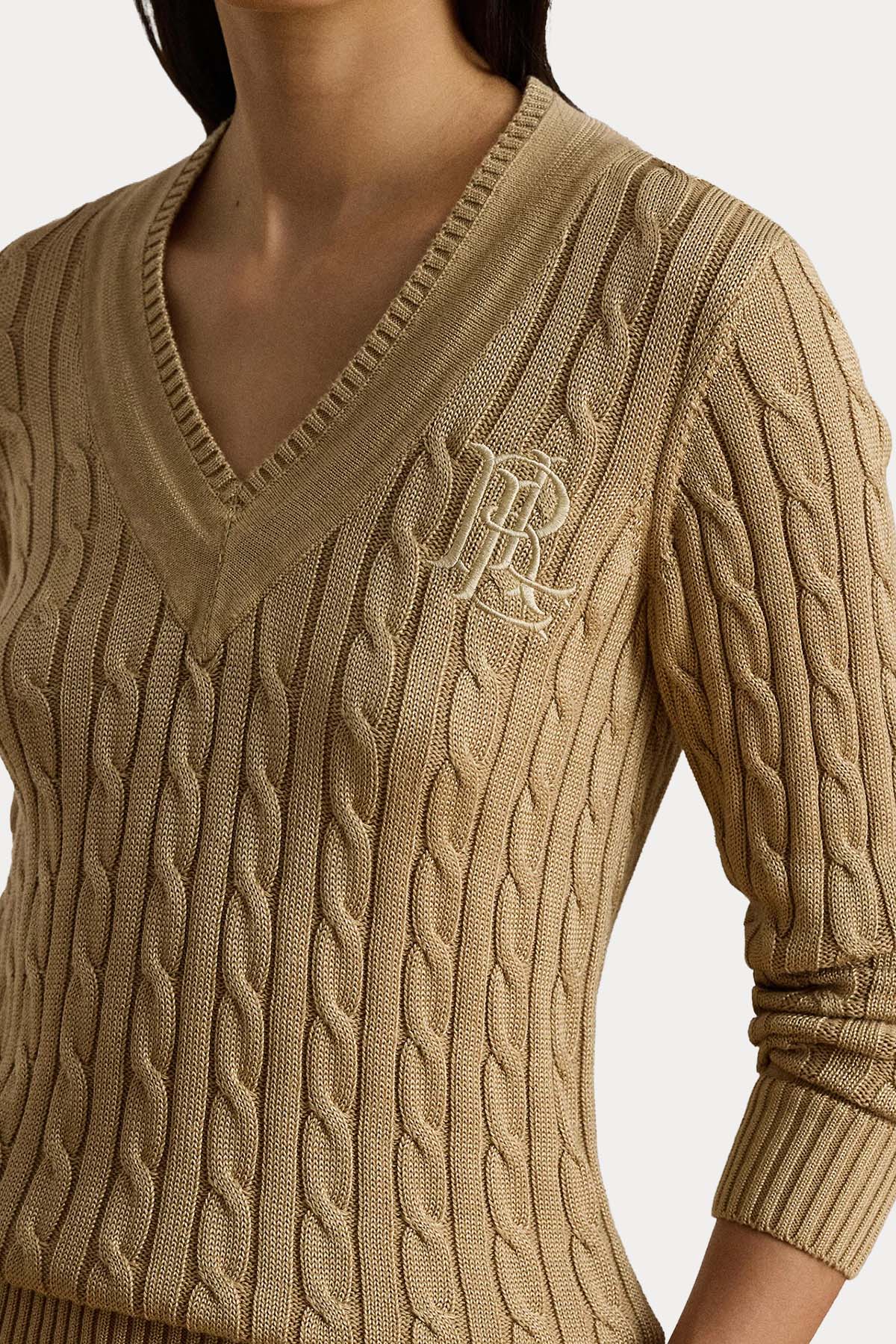 Polo Ralph Lauren Slim Fit V Yaka Logolu Saç Örgü Triko