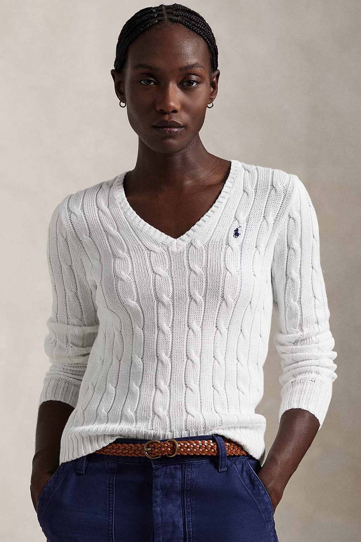 Polo Ralph Lauren Pima Cotton Slim Fit V Yaka Saç Örgü Triko
