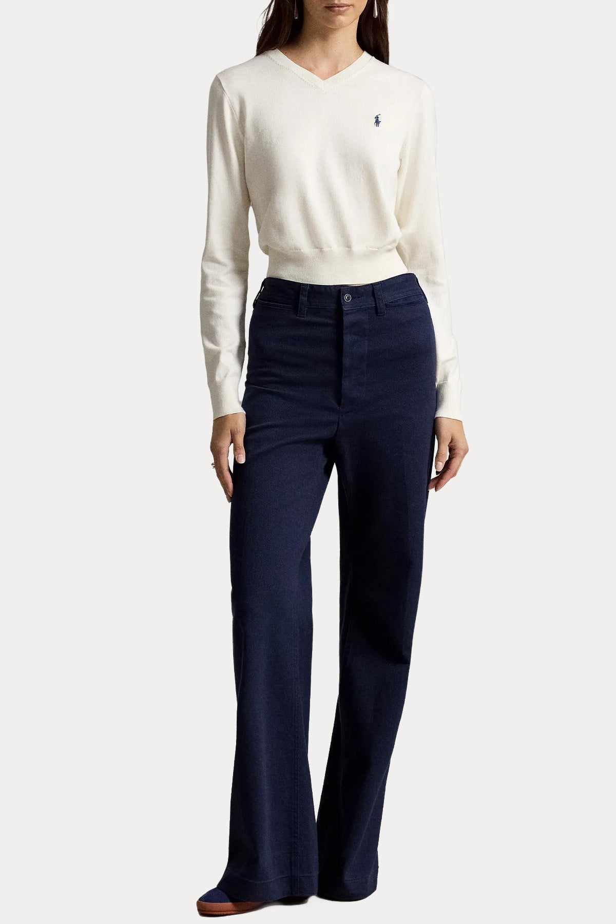 Polo Ralph Lauren Cropped Slim Fit V Yaka İnce Örgü Triko