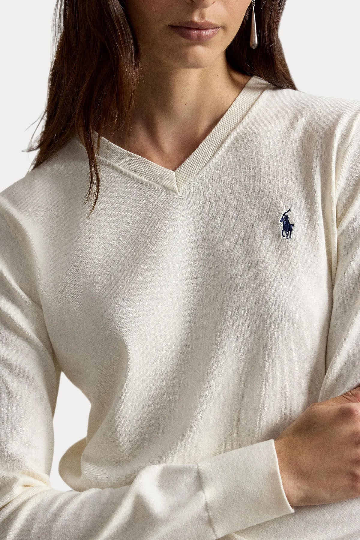 Polo Ralph Lauren Cropped Slim Fit V Yaka İnce Örgü Triko