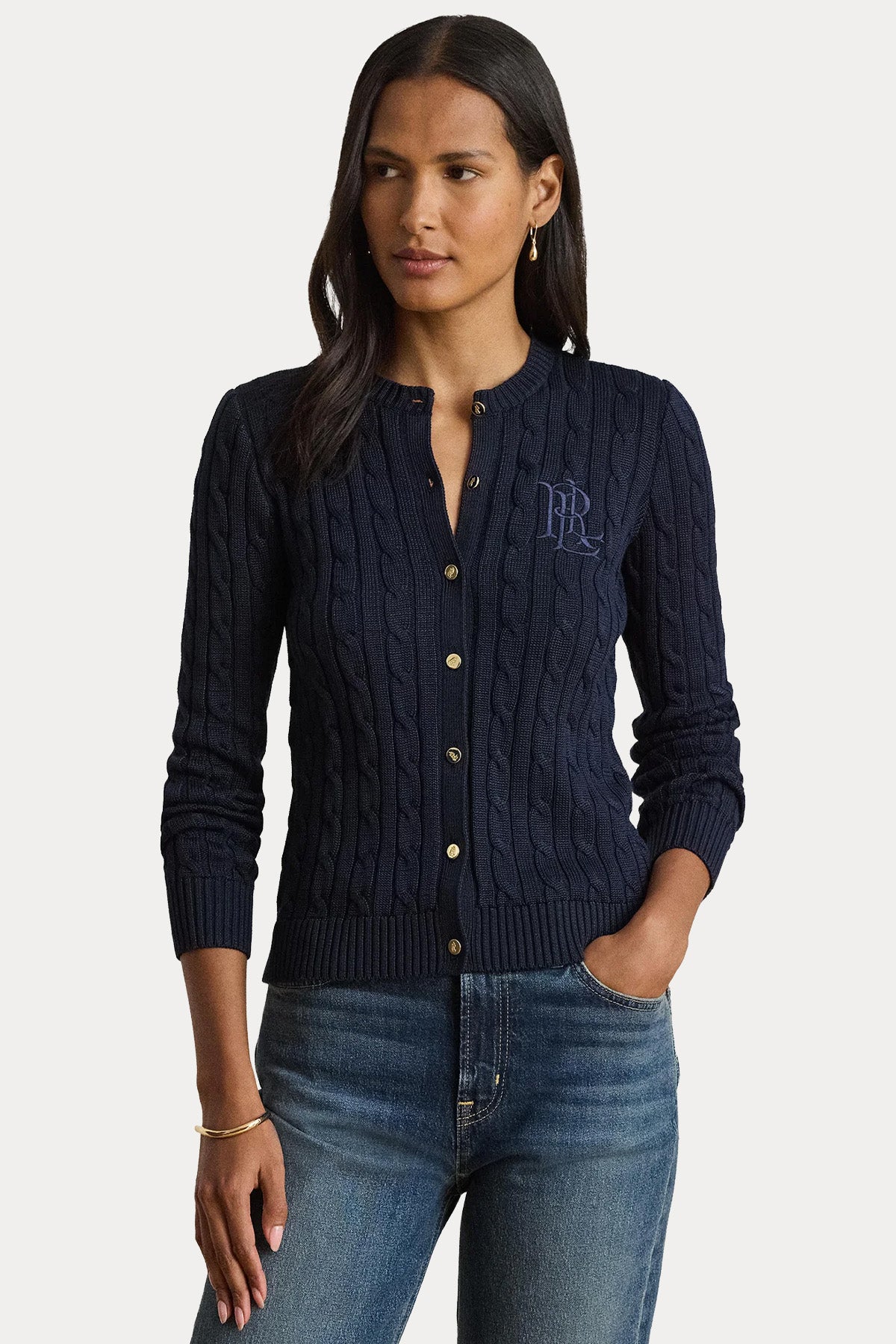 Polo Ralph Lauren Slim Fit Logolu Saç Örgü Triko Ceket