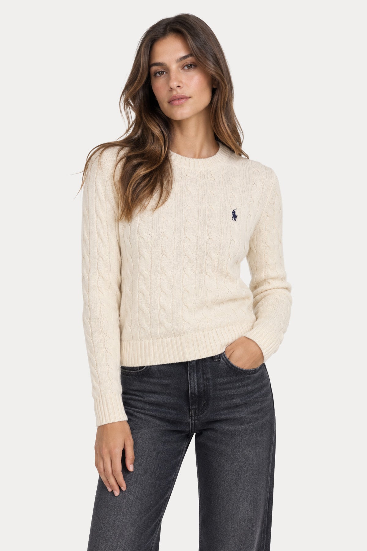 Polo Ralph Lauren Kaşmir Slim Fit Yuvarlak Yaka Saç Örgü Yün Triko