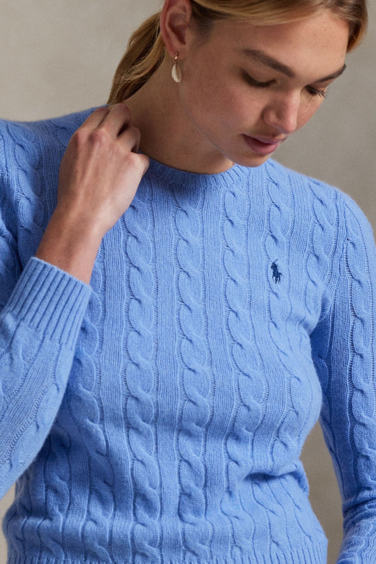 Polo Ralph Lauren Kaşmir Slim Fit Yuvarlak Yaka Saç Örgü Yün Triko