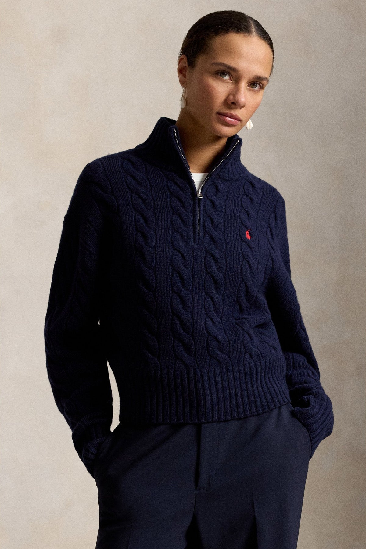 Polo Ralph Lauren Relaxed Fit Perkins Yaka Saç Örgü Kaşmir Yün Triko