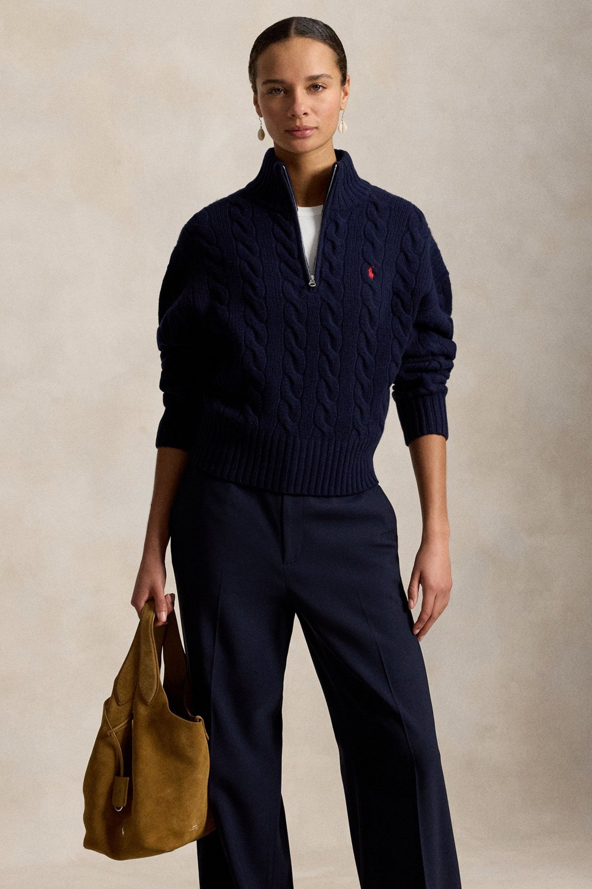 Polo Ralph Lauren Relaxed Fit Perkins Yaka Saç Örgü Kaşmir Yün Triko