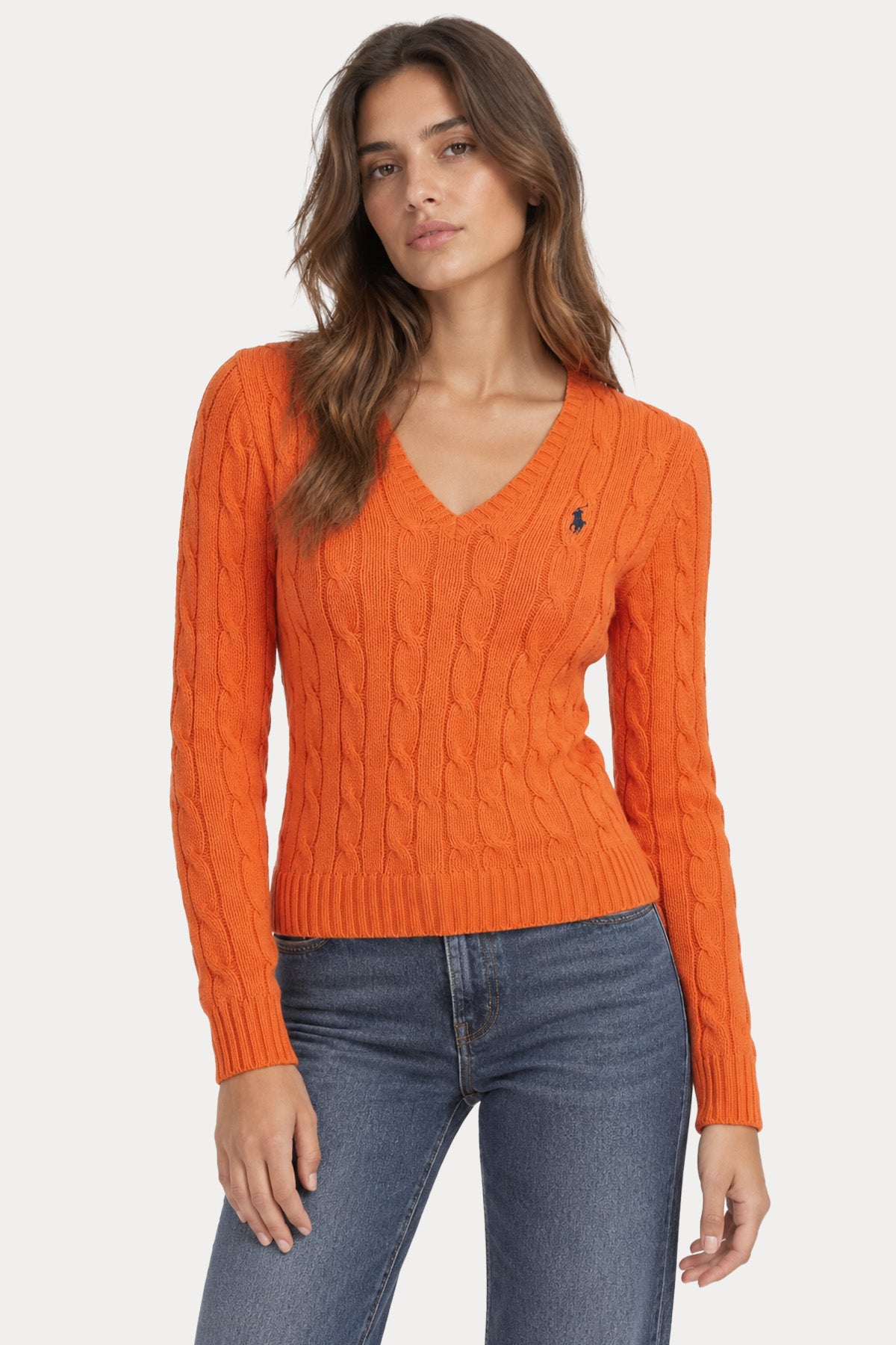 Polo Ralph Lauren Pima Cotton Slim Fit V Yaka Saç Örgü Triko