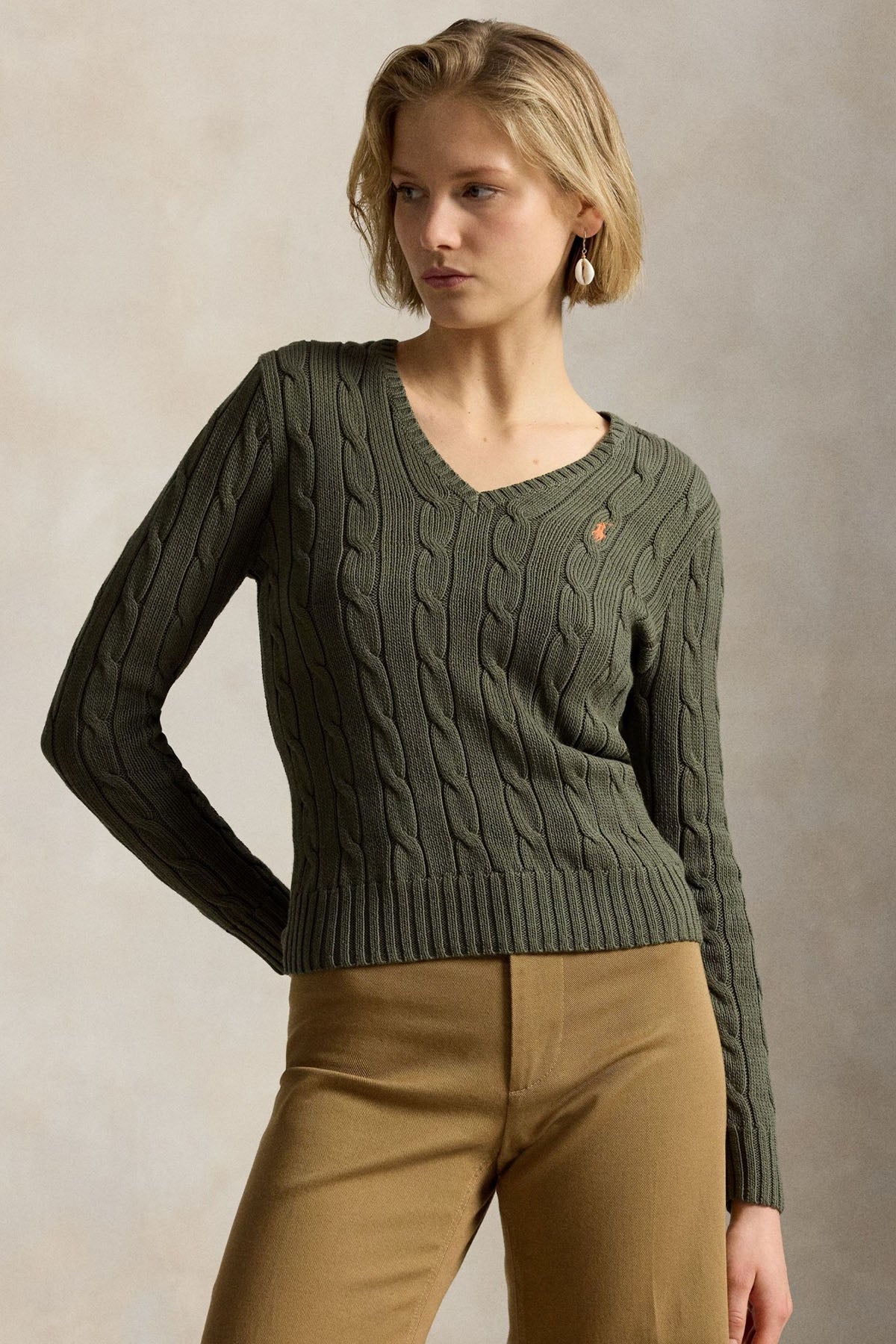 Polo Ralph Lauren Pima Cotton Slim Fit V Yaka Saç Örgü Triko
