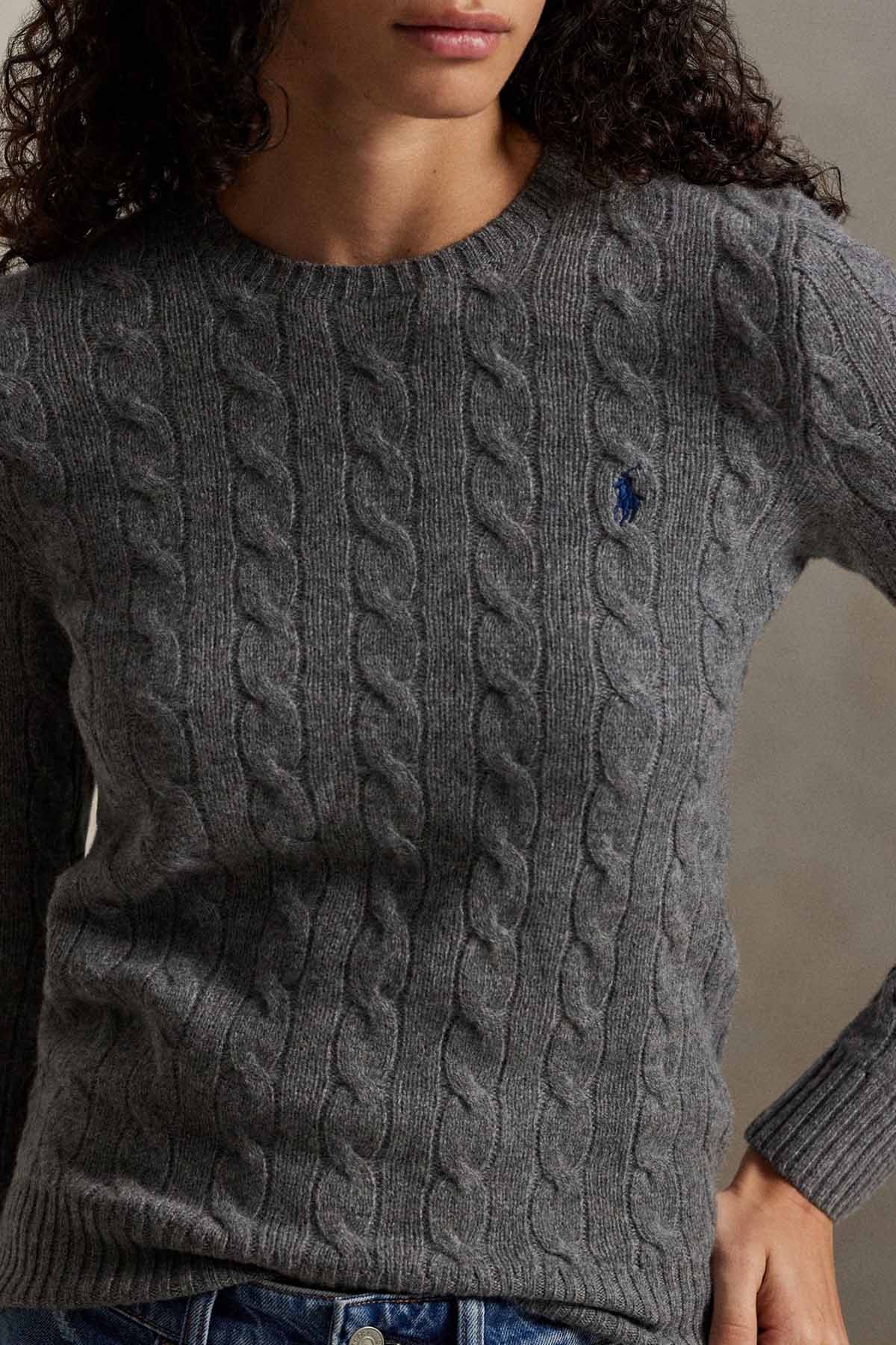 Polo Ralph Lauren Kaşmir Slim Fit Yuvarlak Yaka Saç Örgü Yün Triko