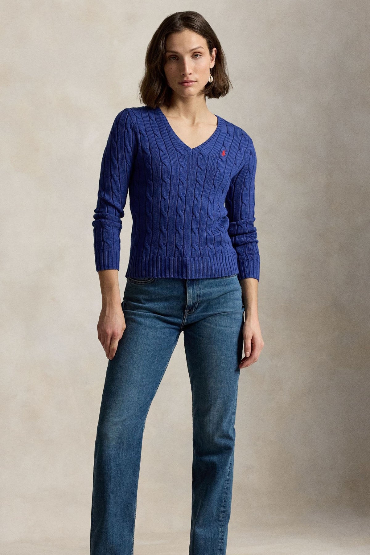 Polo Ralph Lauren Pima Cotton Slim Fit V Yaka Saç Örgü Triko