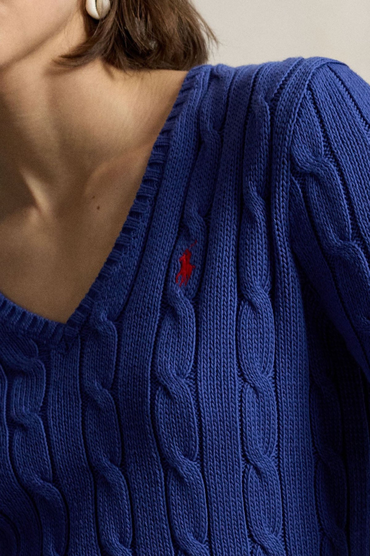 Polo Ralph Lauren Pima Cotton Slim Fit V Yaka Saç Örgü Triko