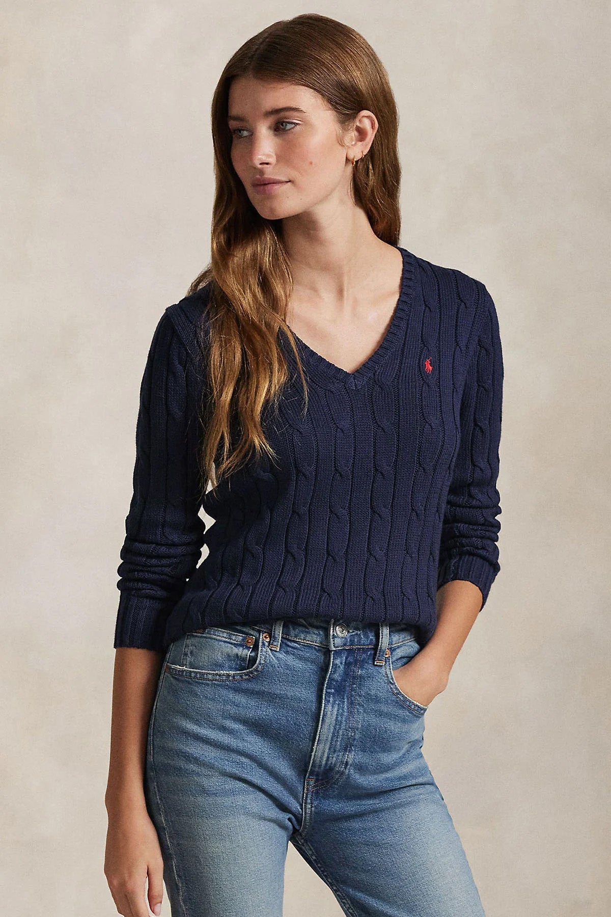 Polo Ralph Lauren Pima Cotton Slim Fit V Yaka Saç Örgü Triko