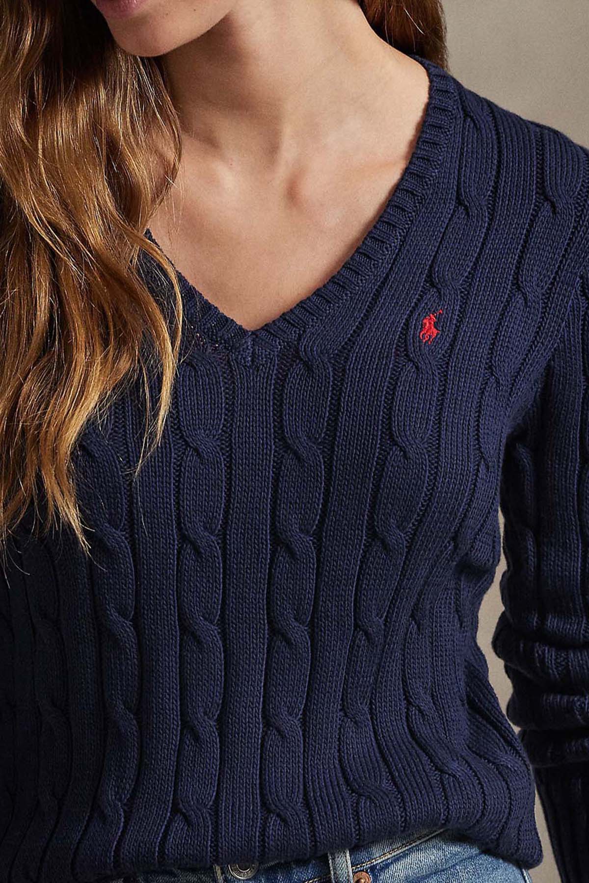 Polo Ralph Lauren Pima Cotton Slim Fit V Yaka Saç Örgü Triko