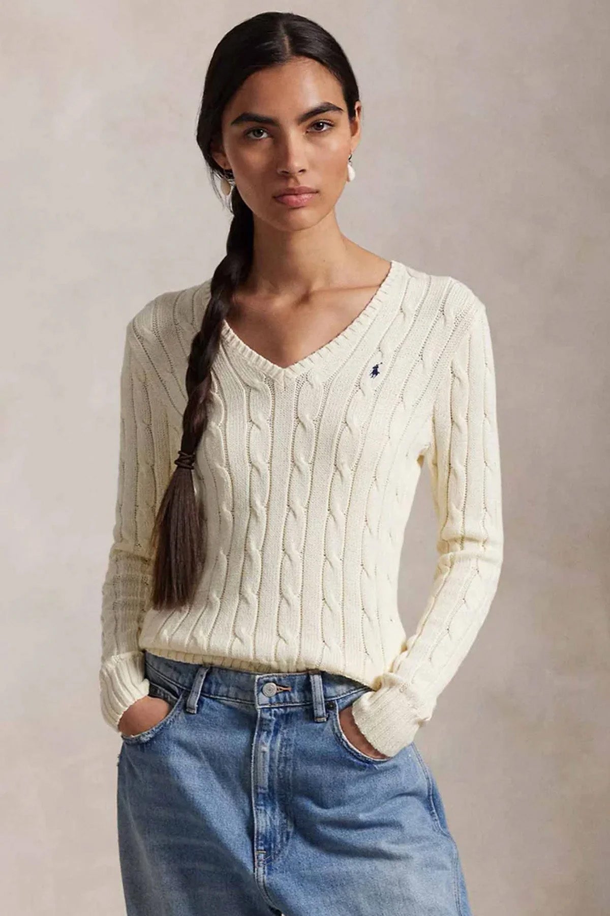 Polo Ralph Lauren Pima Cotton Slim Fit V Yaka Saç Örgü Triko