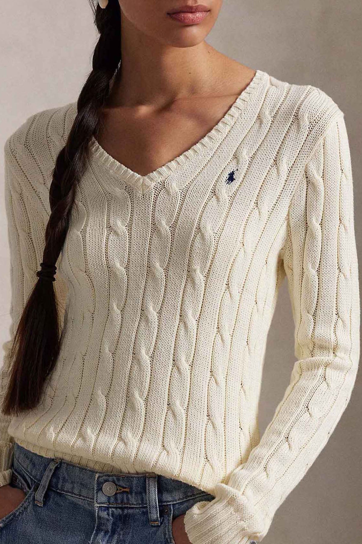 Polo Ralph Lauren Pima Cotton Slim Fit V Yaka Saç Örgü Triko