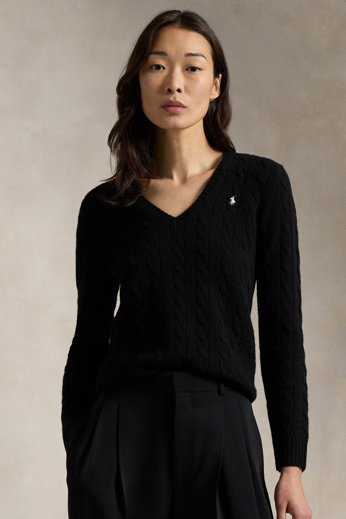 Polo Ralph Lauren Slim Fit V Yaka Saç Örgü Kaşmir Yün Triko