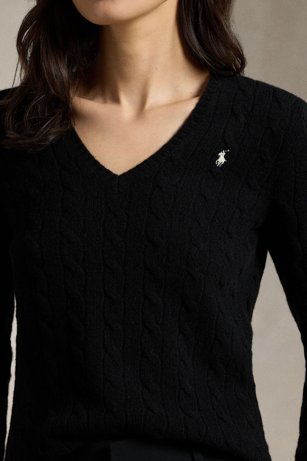 Polo Ralph Lauren Slim Fit V Yaka Saç Örgü Kaşmir Yün Triko