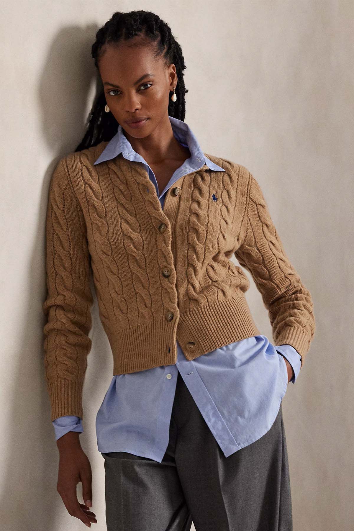 Polo Ralph Lauren Slim Fit Saç Örgü Kaşmir Yün Triko Ceket