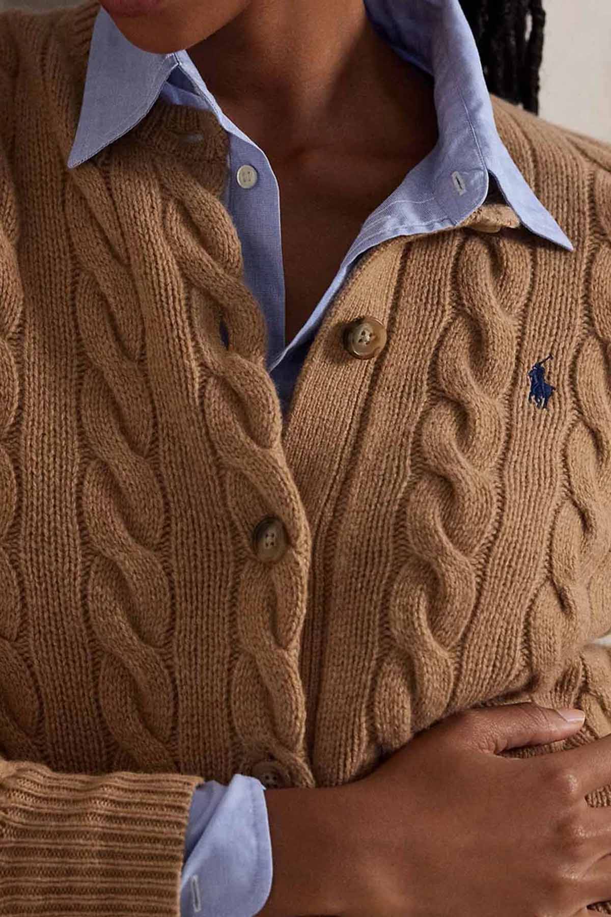 Polo Ralph Lauren Slim Fit Saç Örgü Kaşmir Yün Triko Ceket