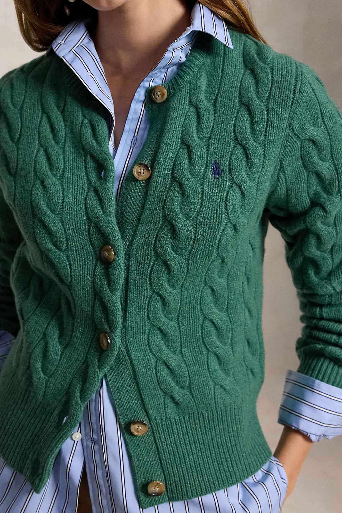 Polo Ralph Lauren Slim Fit Saç Örgü Kaşmir Yün Triko Ceket