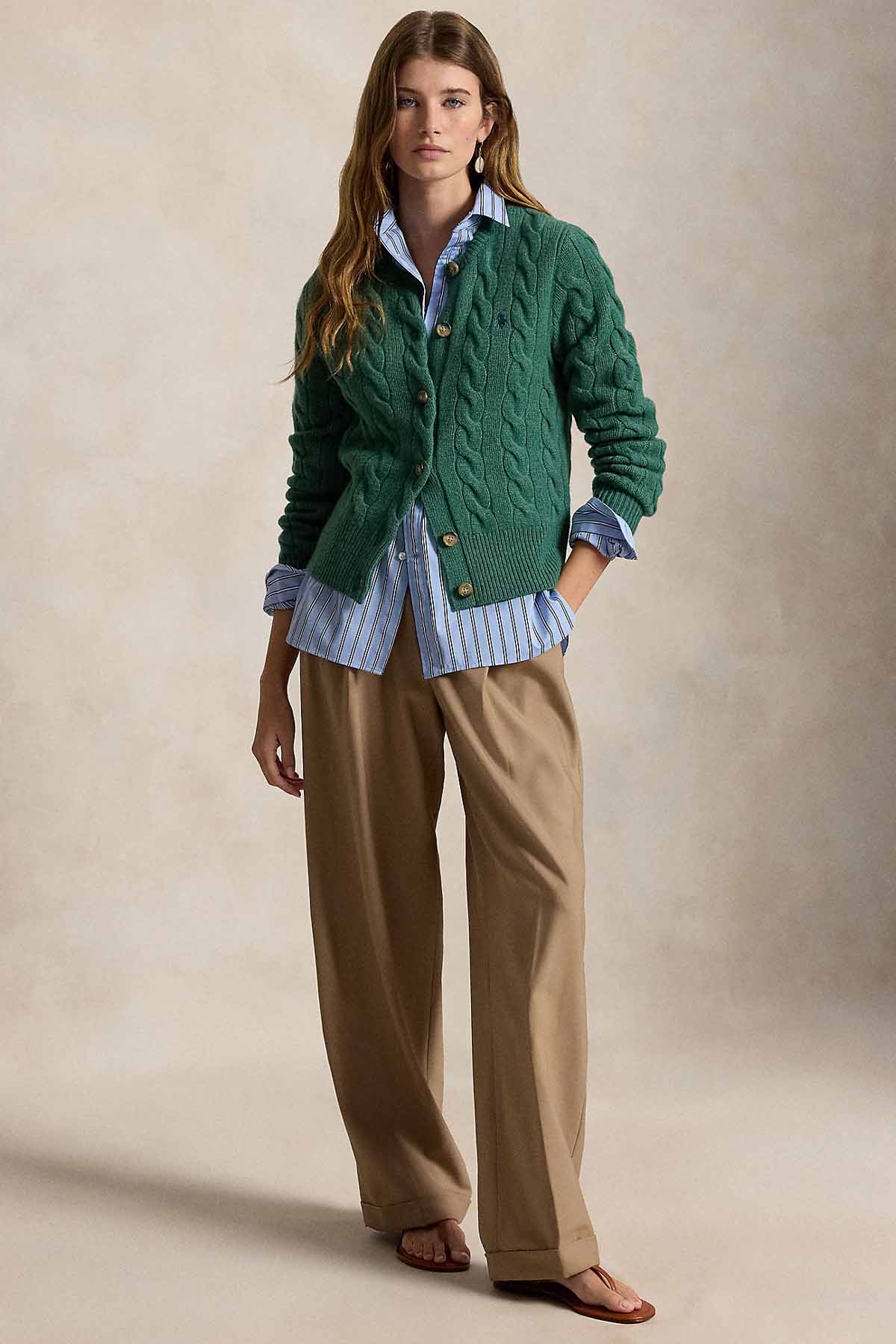 Polo Ralph Lauren Slim Fit Saç Örgü Kaşmir Yün Triko Ceket