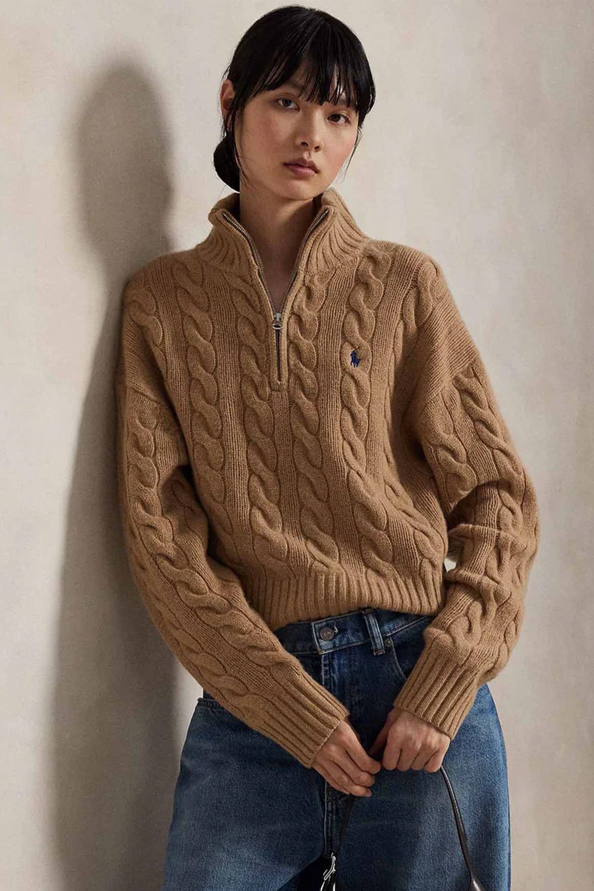 Polo Ralph Lauren Relaxed Fit Perkins Yaka Saç Örgü Kaşmir Yün Triko