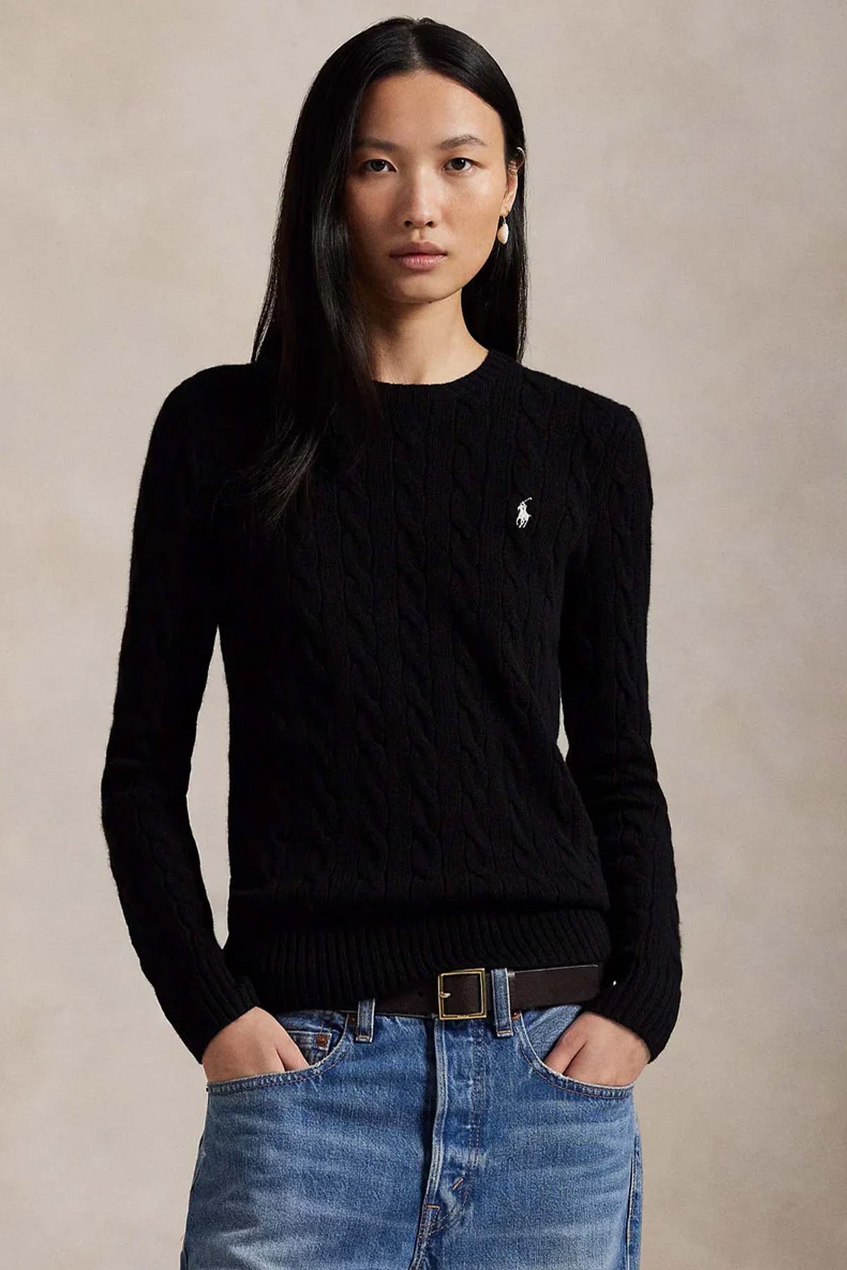 Polo Ralph Lauren Kaşmir Slim Fit Yuvarlak Yaka Saç Örgü Yün Triko