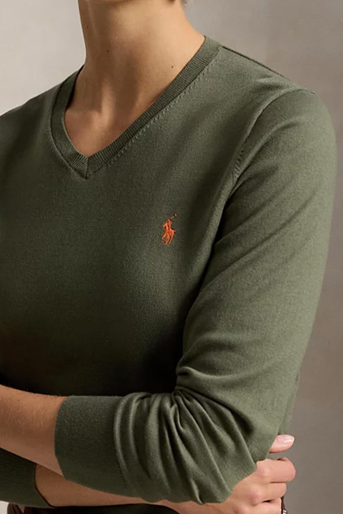 Polo Ralph Lauren Cropped Slim Fit V Yaka İnce Örgü Triko