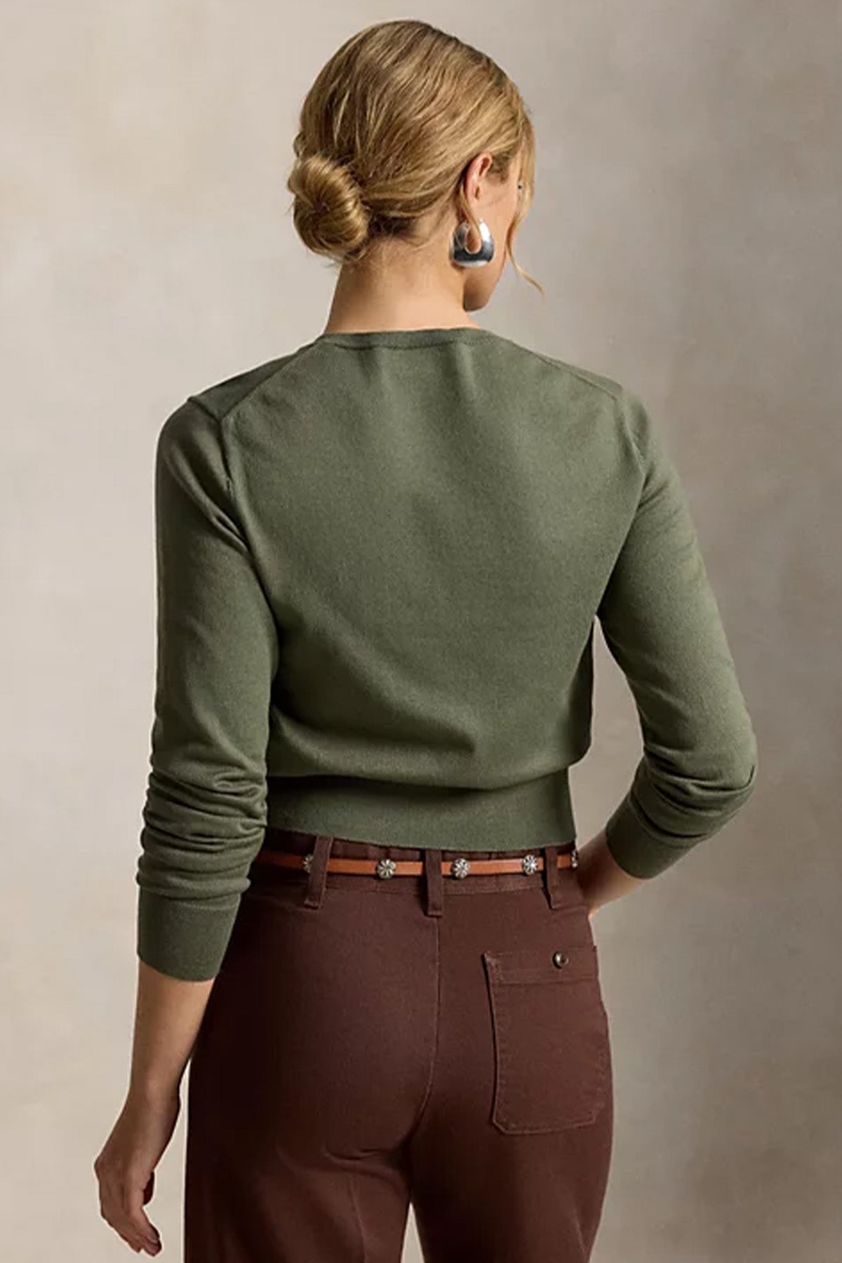 Polo Ralph Lauren Cropped Slim Fit V Yaka İnce Örgü Triko