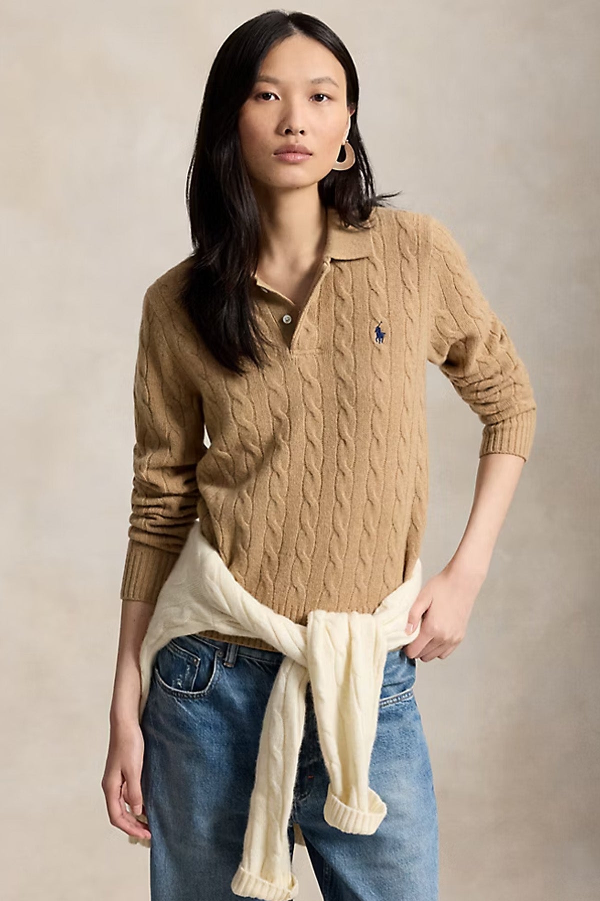 Polo Ralph Lauren Polo Yaka Kaşmir Saç Örgü Yün Triko