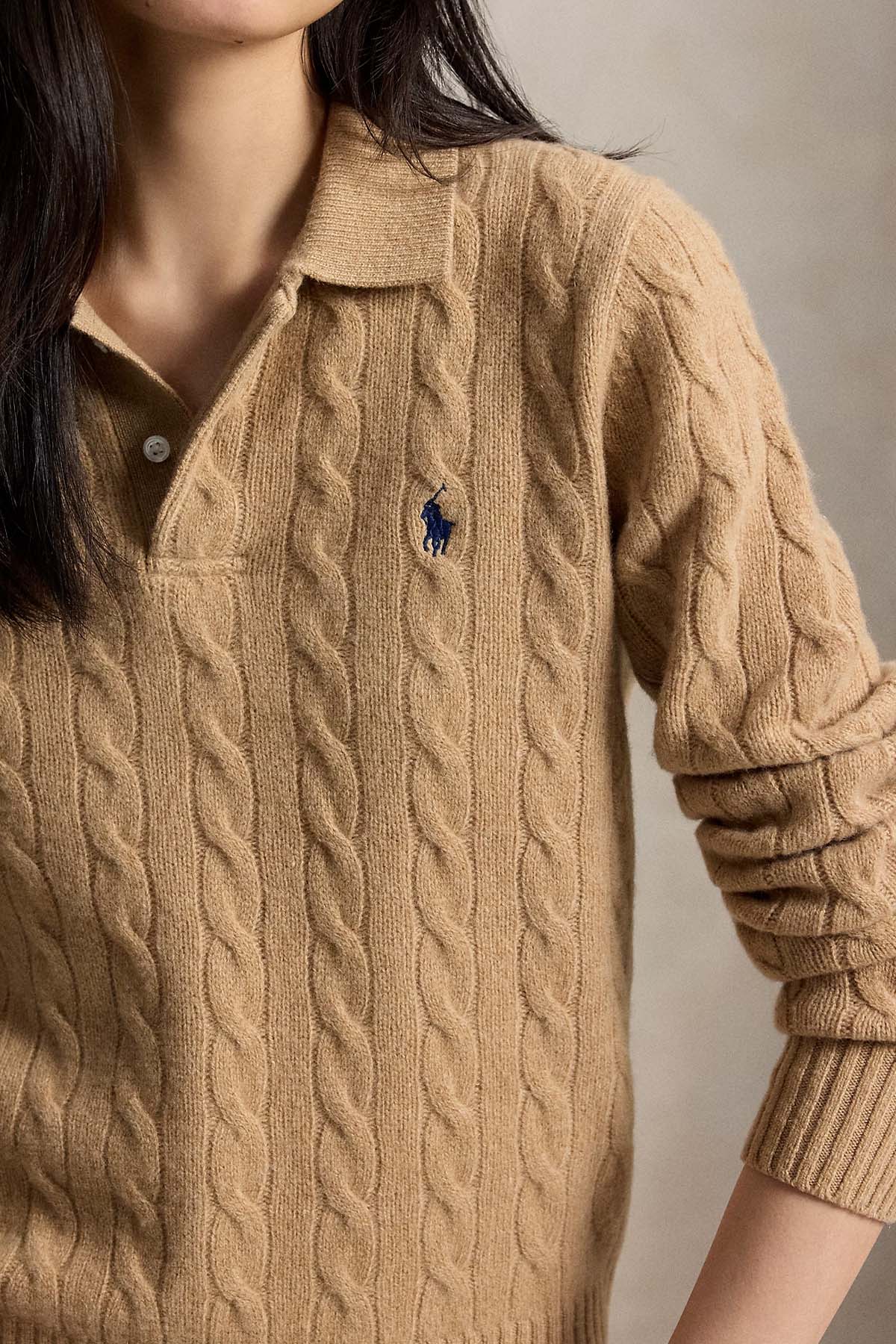 Polo Ralph Lauren Polo Yaka Kaşmir Saç Örgü Yün Triko