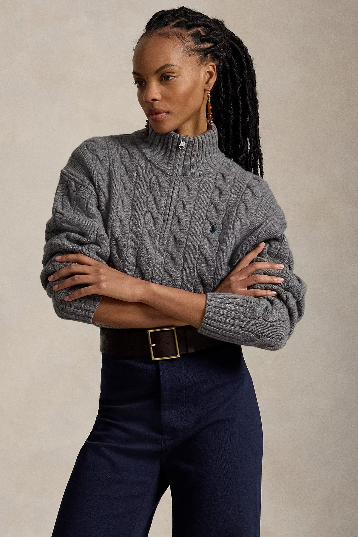 Polo Ralph Lauren Relaxed Fit Perkins Yaka Saç Örgü Kaşmir Yün Triko