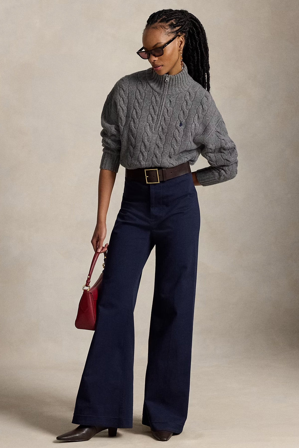 Polo Ralph Lauren Relaxed Fit Perkins Yaka Saç Örgü Kaşmir Yün Triko