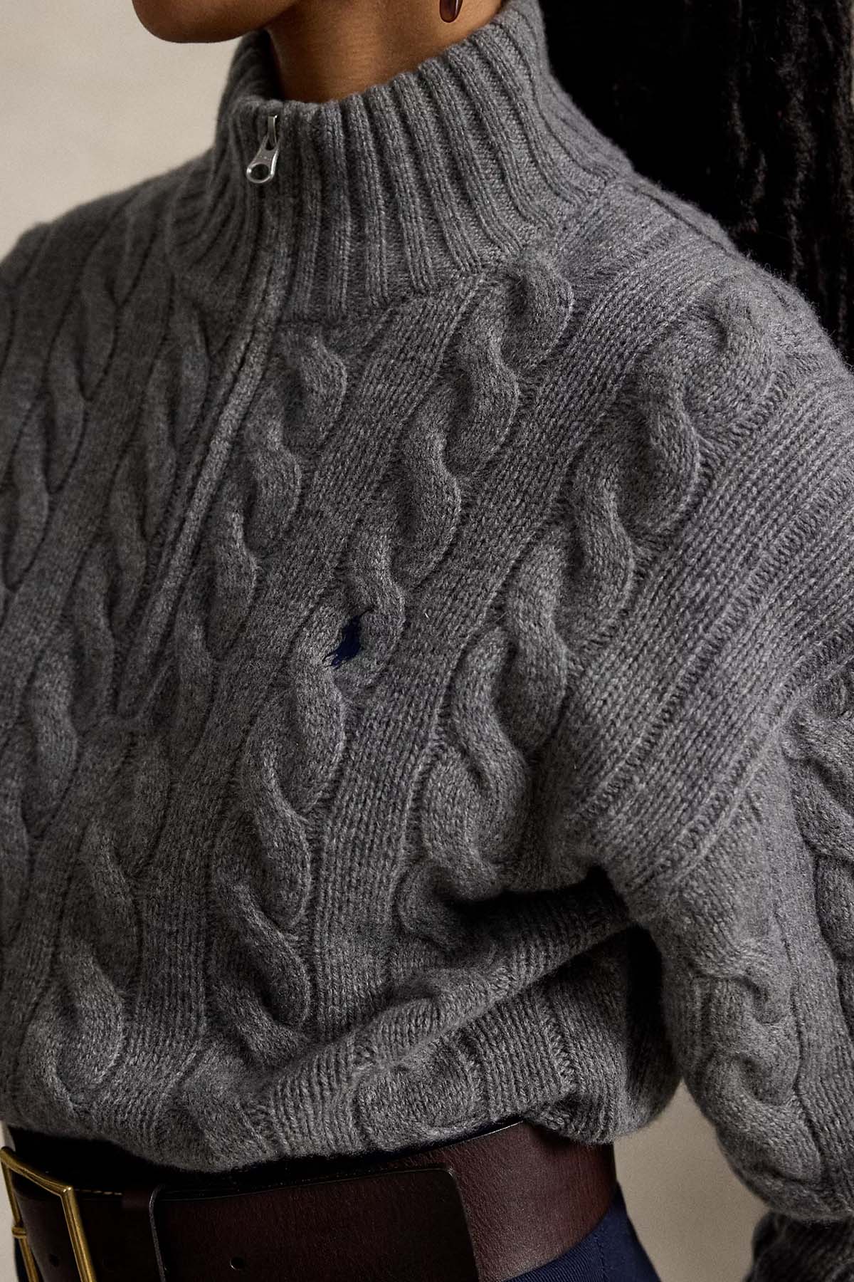 Polo Ralph Lauren Relaxed Fit Perkins Yaka Saç Örgü Kaşmir Yün Triko